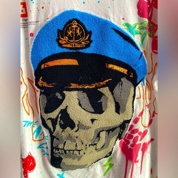 Reason Other - 🌟  REASON skull shirt white multi color trip men’s Sz L Skeleton top resort